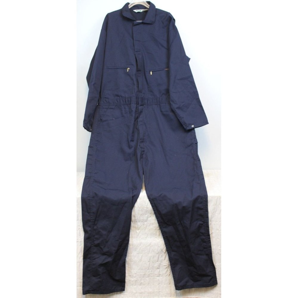 VTG Key Blue Mechanics Work Uniform Jumper Collared Button Zipper Pockets